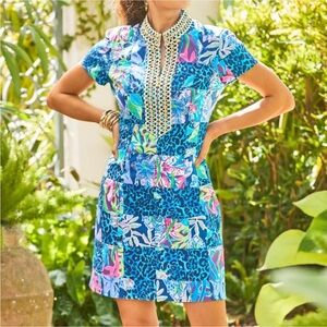 Lilly Pulitzer Size Med Adrena Stretch Shift Dress Pink Blue Size 10